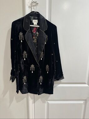 Camilla Black Velvet Embellished Blazer with Floral Lining